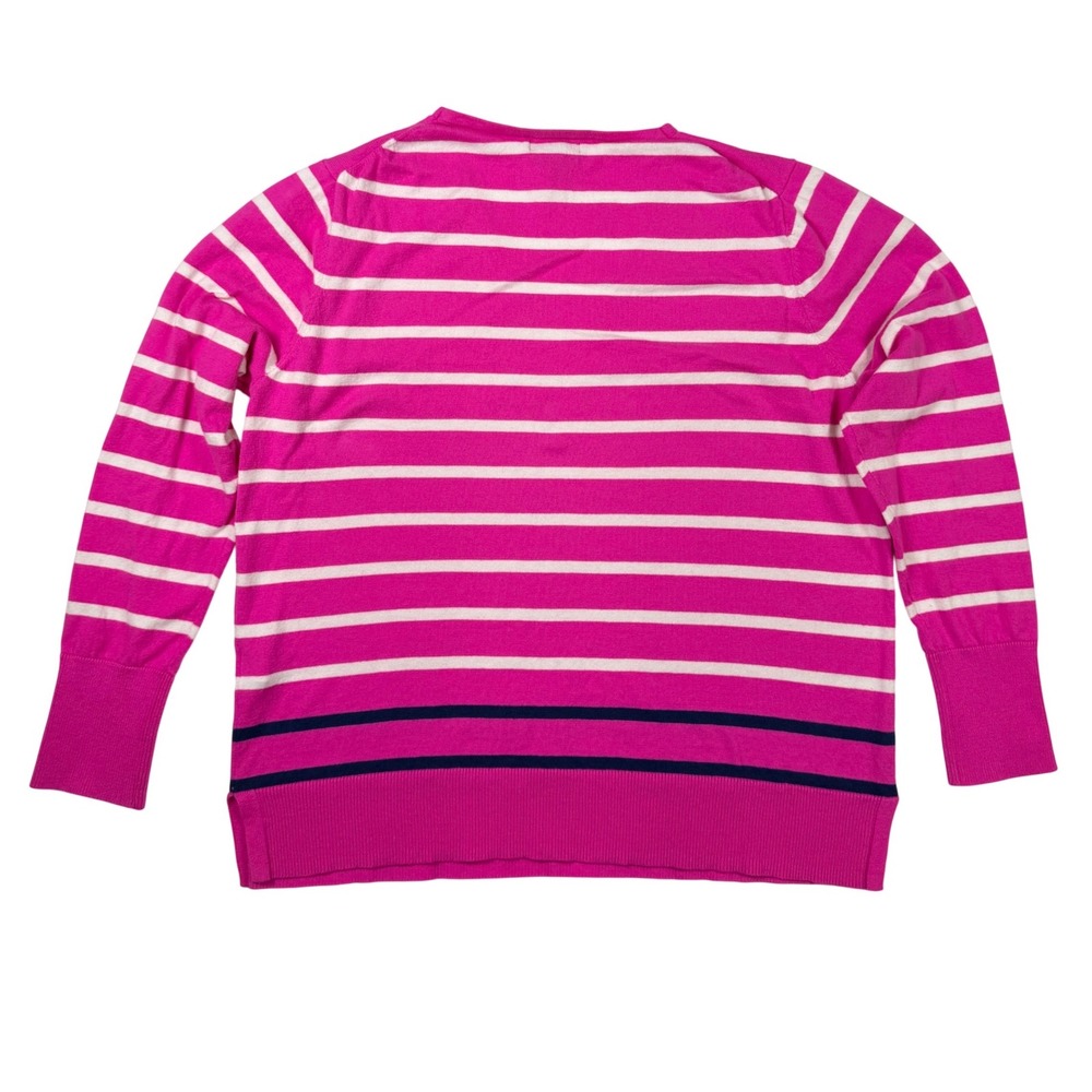 Gap V-Neck Striped Sweater Womens XL Pink White Navy Blue Excellent Cotton SP16 - Picture 3 of 7